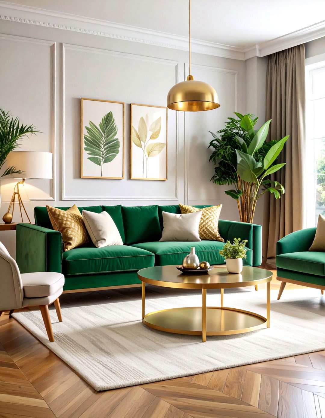Emerald Green Living Room with Velvet Furnishings - 24 Ways to Decorate With Jewel Tones