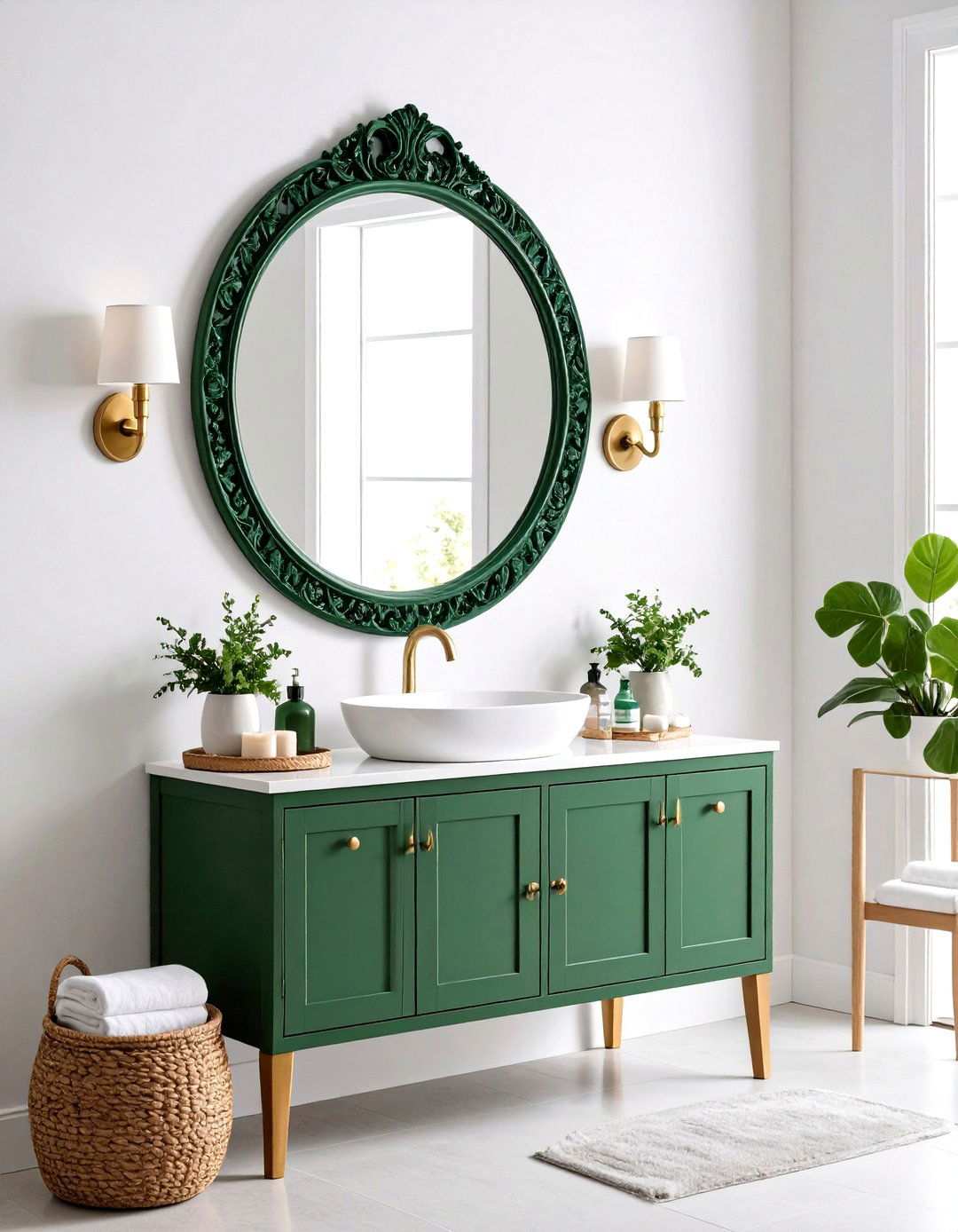 Emerald Green Mirror Frame - 24 Small Green Bathroom Ideas