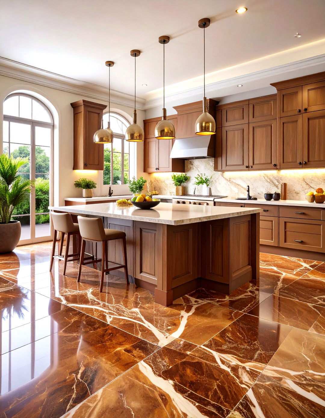 Emperador Brown Marble Luxury Flooring - 24 Marble Kitchen Floor Ideas