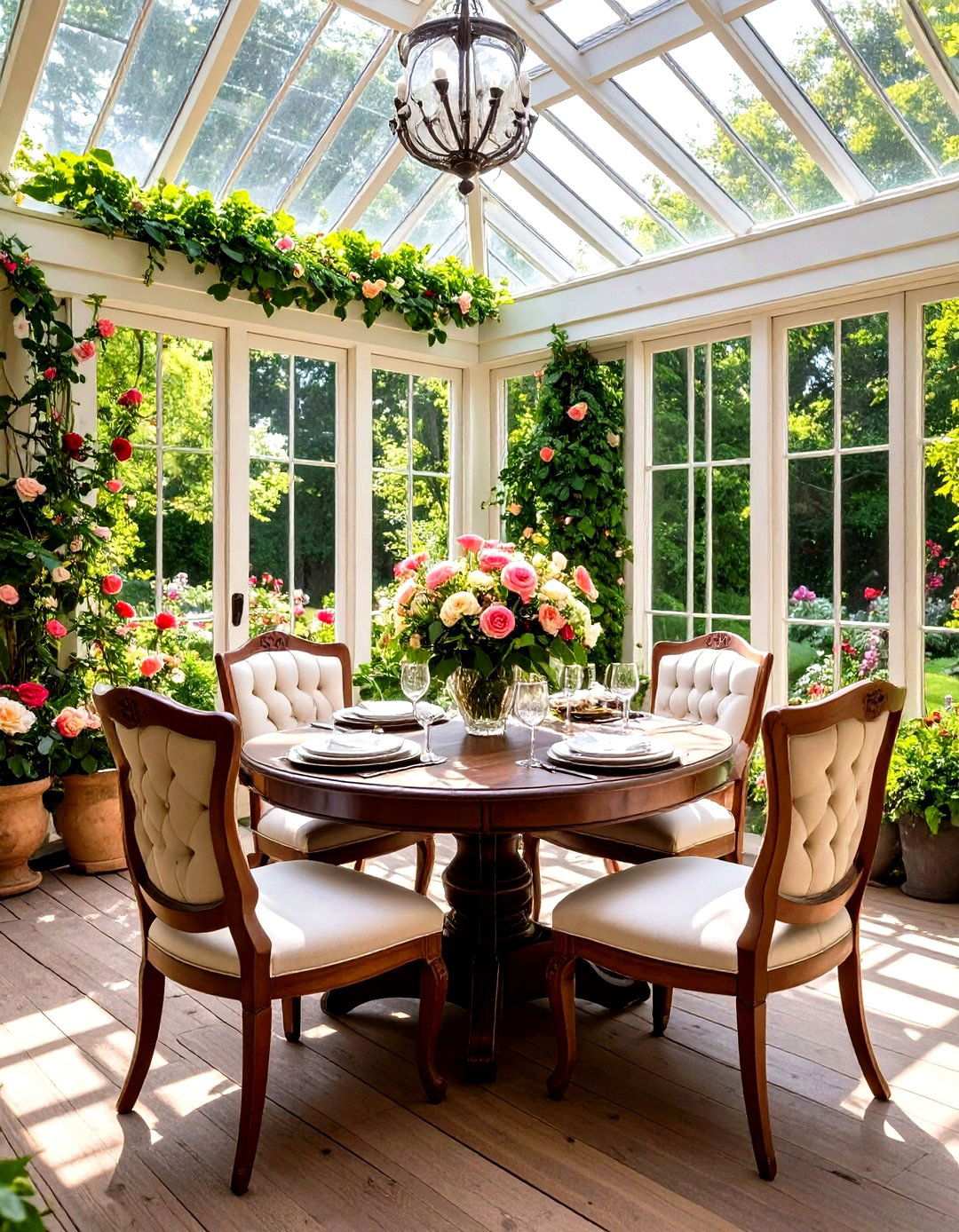 English Conservatory Sunroom Dining with Victorian Elements - 24 Sunroom Dining Room Ideas
