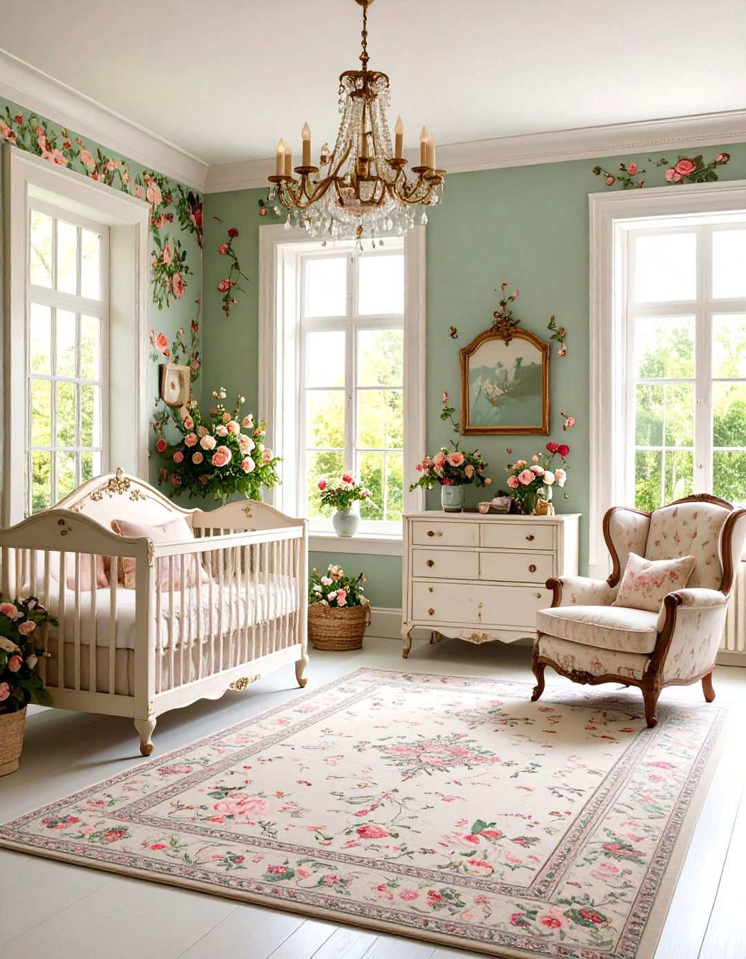 English Cottage Garden Nursery with Vintage Rose Motifs - 24 Nursery Garden Ideas