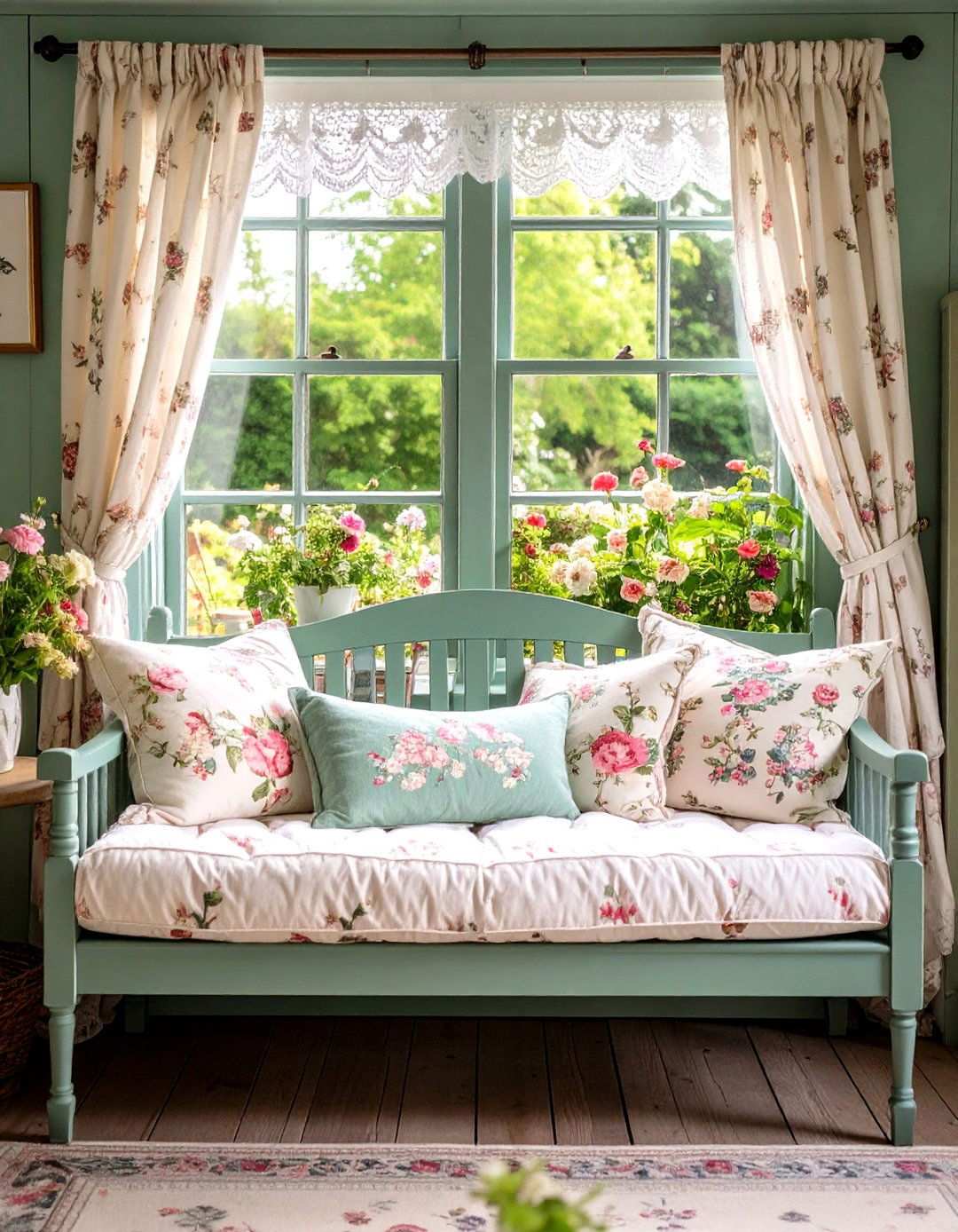 English Cottage Garden View Bench - 24 Window Seat Ideas