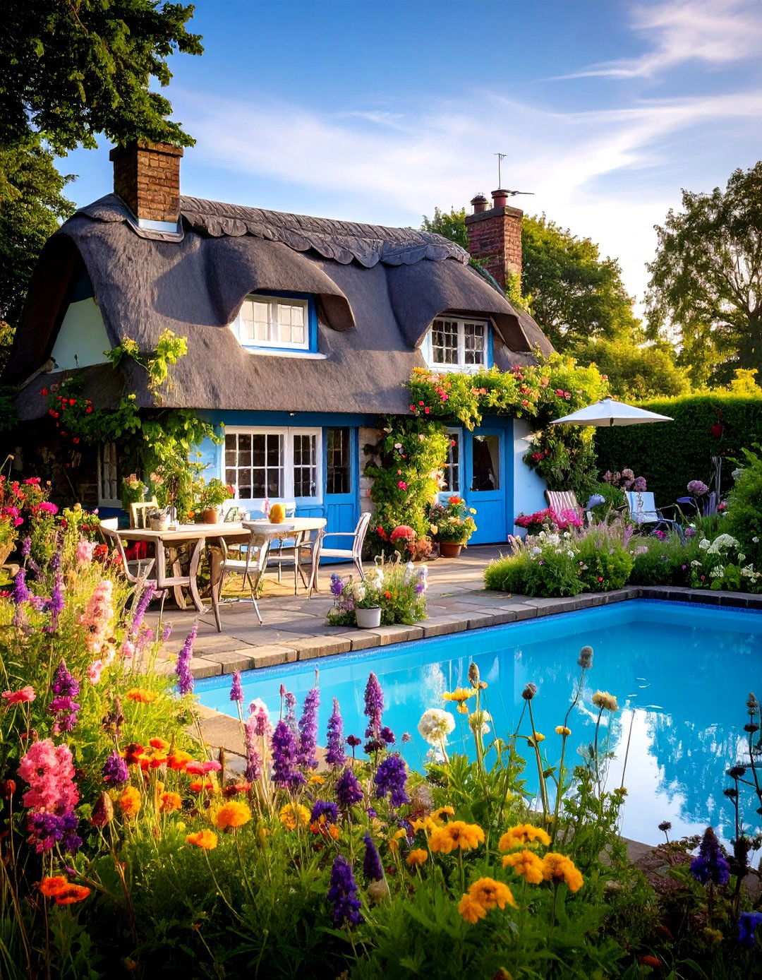 English Cottage Pool House with Garden to Table Kitchen - 24 Pool House With Outdoor Kitchen Ideas