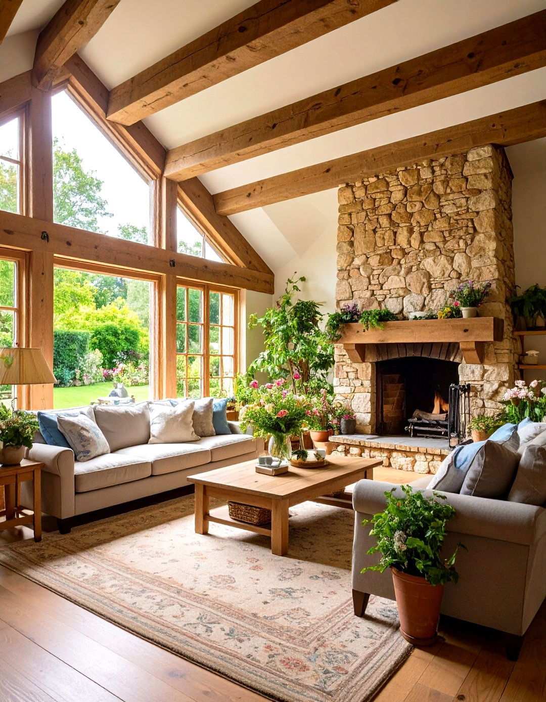 English Cottage Rustic Stone Construction - 24 Traditional Fireplaces