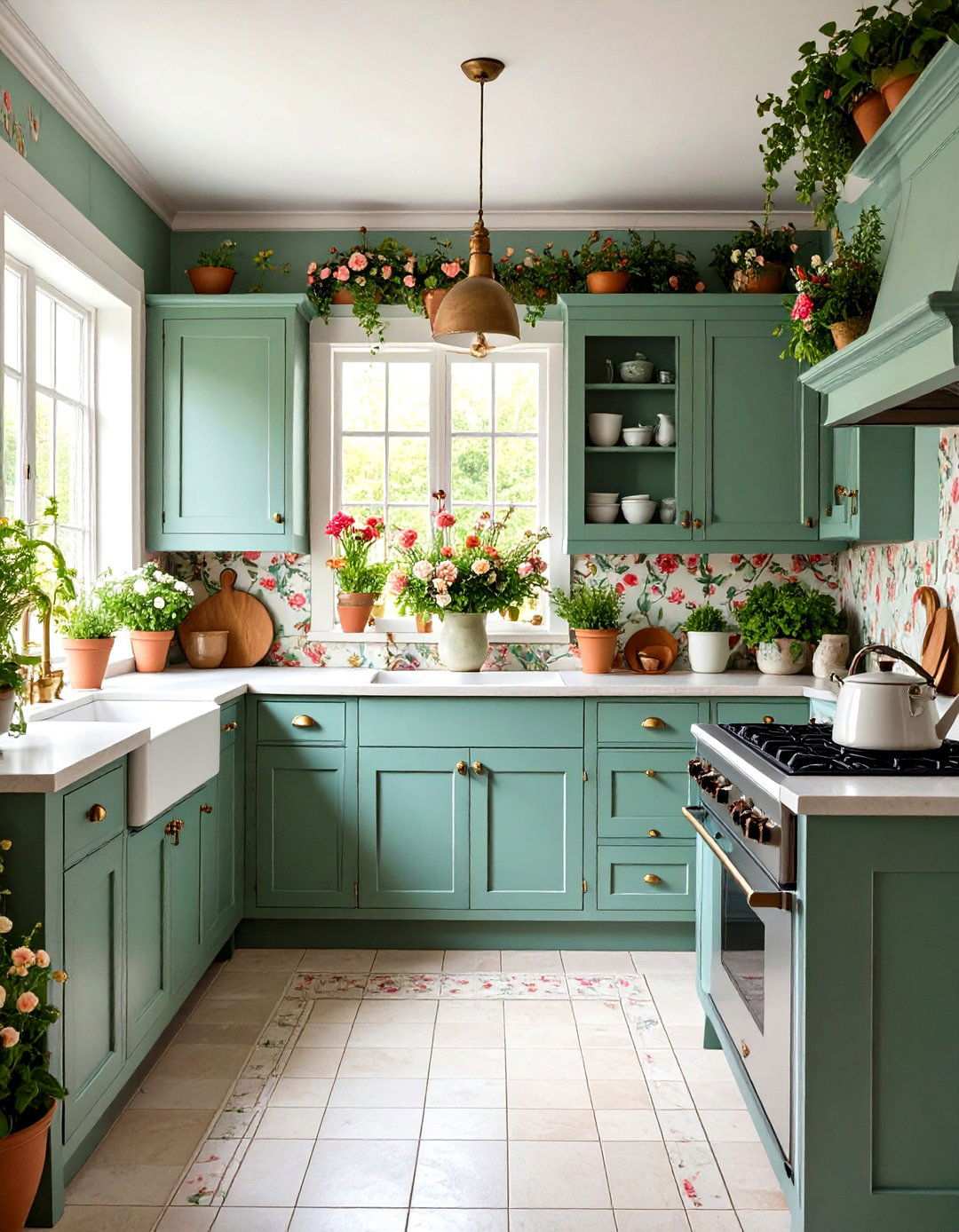 English Garden Kitchen with Floral Patterns and Cottage Elements - 24 Small Kitchen Ideas on a Budget