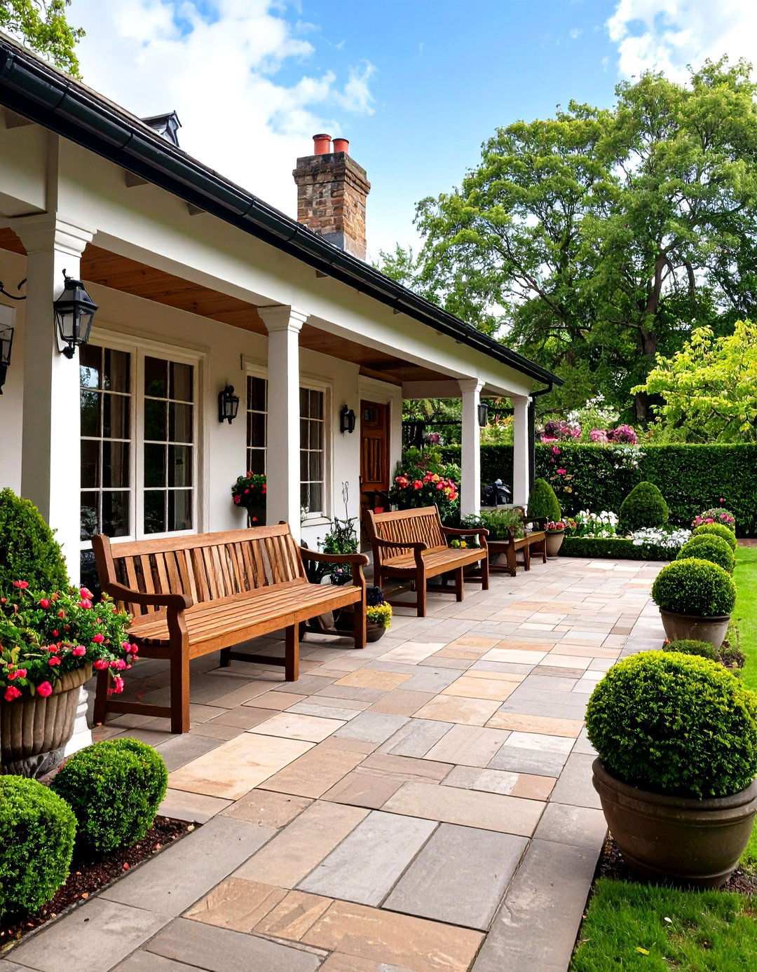 English Garden Veranda with Formal Structure - 24 Veranda Ideas