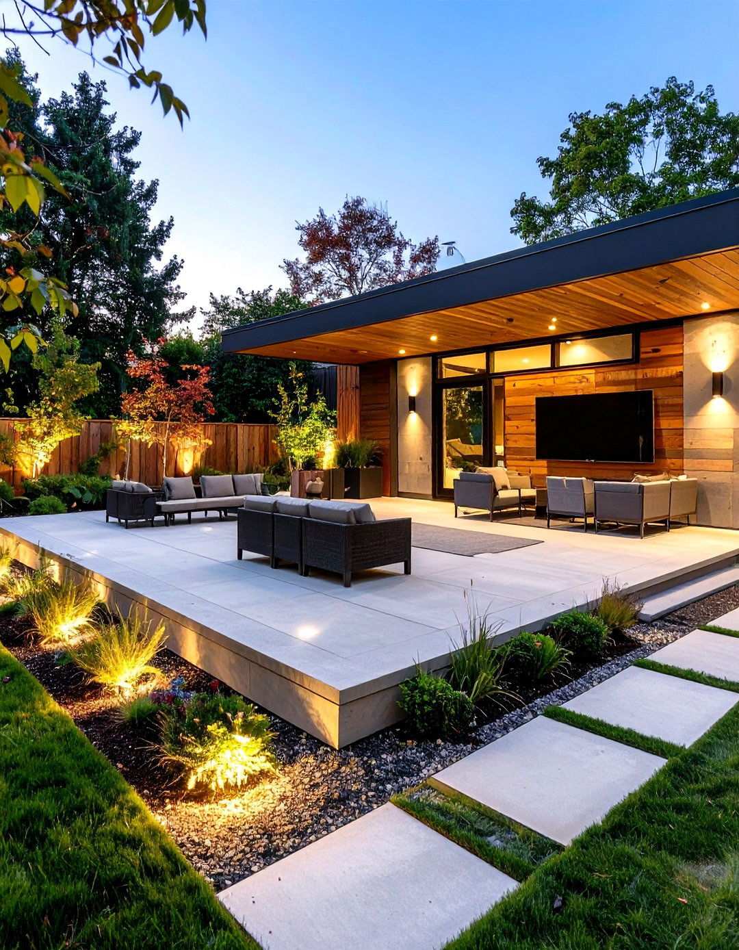 Entertainment Technology Integration Concrete Patio - 24 Raised Concrete Patio Ideas
