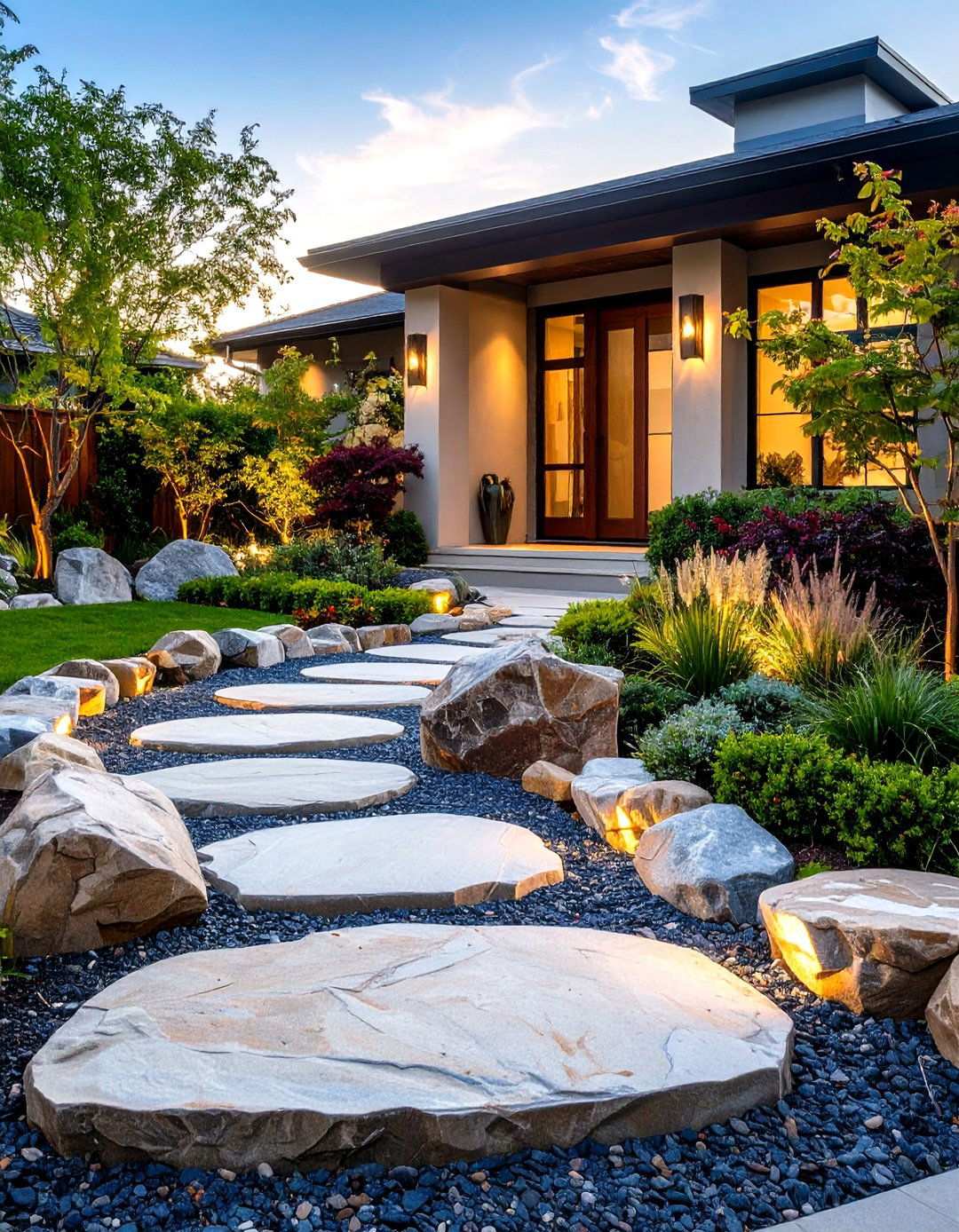 Entrance Garden Statements - 24 River Rock Edging Ideas
