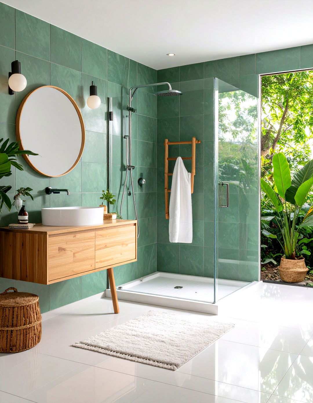 Eucalyptus Green Shower Surround - 24 Small Green Bathroom Ideas