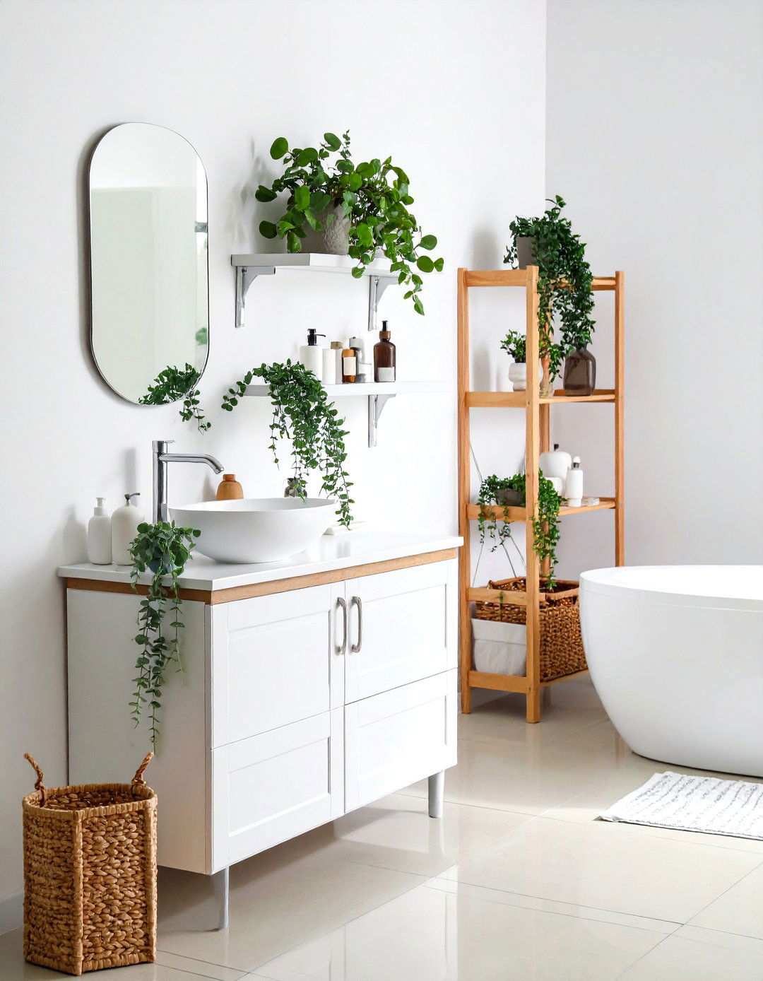 Eucalyptus Greenery Display - 24 Scandinavian Bathroom Ideas
