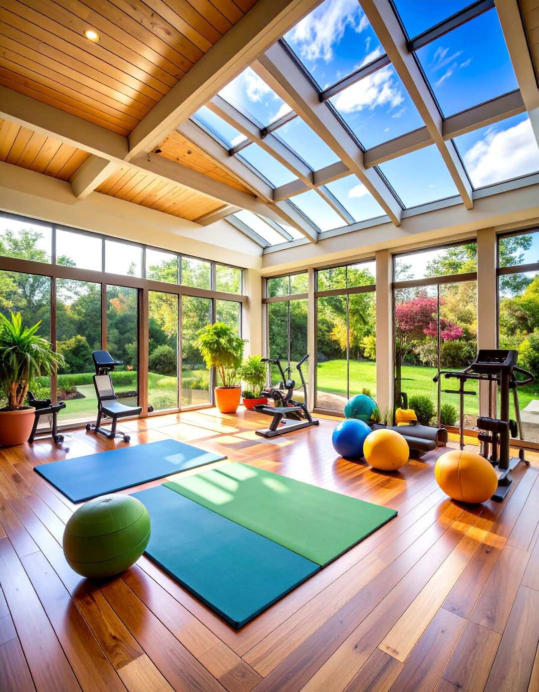 Exercise Room Sunroom with Fitness Deck - 24 Sunroom and Deck Combo Ideas