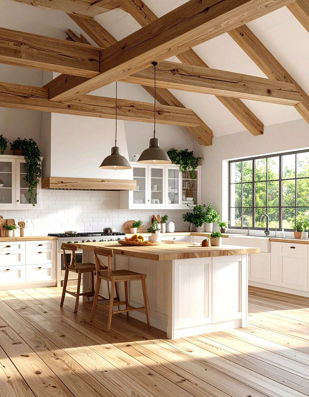 Exposed Beam Ceiling Kitchen - 24 White Farmhouse Kitchen Ideas