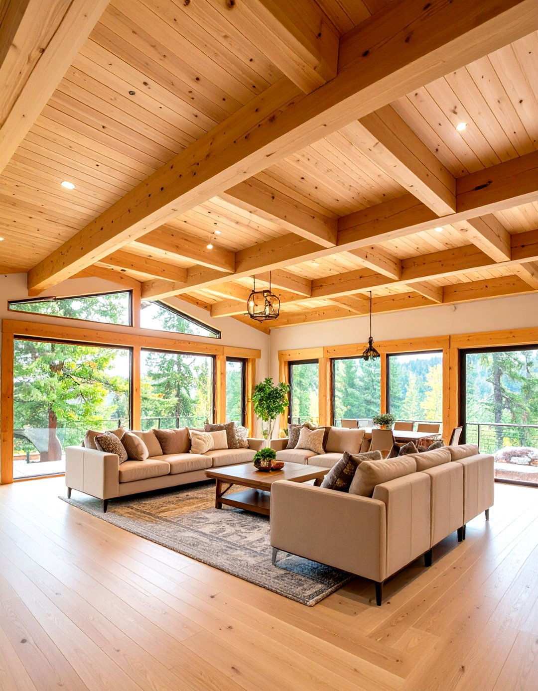 Exposed Cedar Ceiling Beams with Integrated Lighting - 24 Prairie-style Interior Design Ideas