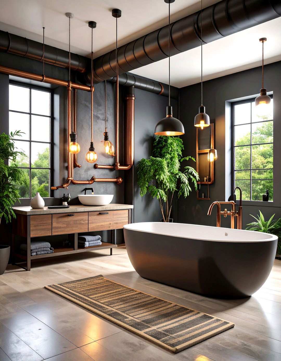 Exposed Pipe Industrial Bathroom - 24 Masculine Bathroom Ideas