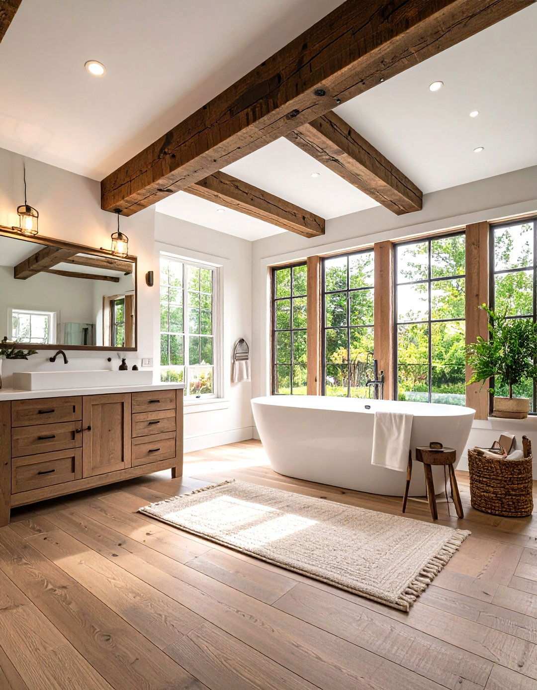 Exposed Wooden Beam Accents - 24 Rustic Bathroom Ideas