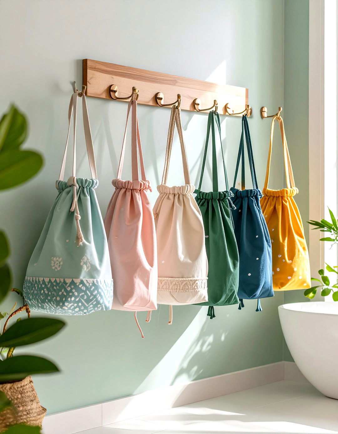 Fabric Storage Bags with Drawstring Closures - 24 Toilet Paper Storage Ideas