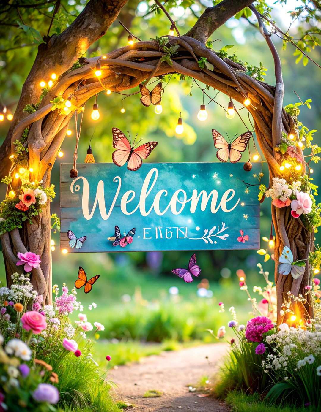 Fairy Tale Wedding Welcome Sign with Enchanted Forest Elements - 24 Wedding Welcome Sign Ideas
