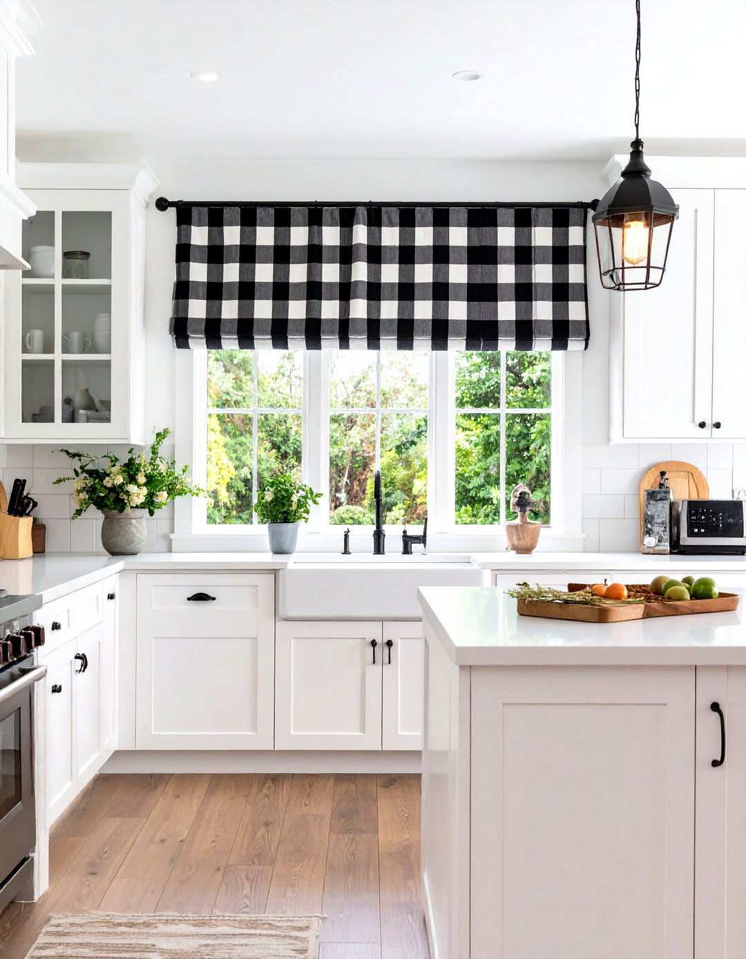 Farmhouse Buffalo Check Kitchen Valance - 24 Kitchen Valance Ideas