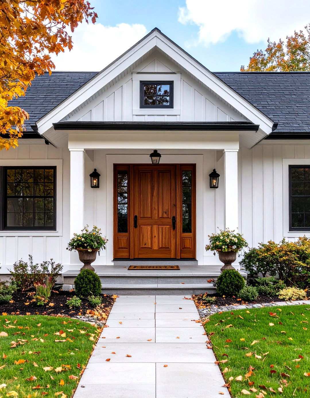 Farmhouse Front Door Design - 24 White Farmhouse With Black Windows Ideas