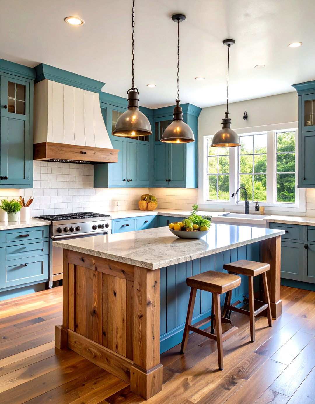 Farmhouse Kitchen with Reclaimed Wood Island - 24 Rustic Barndominium Interior Design Ideas