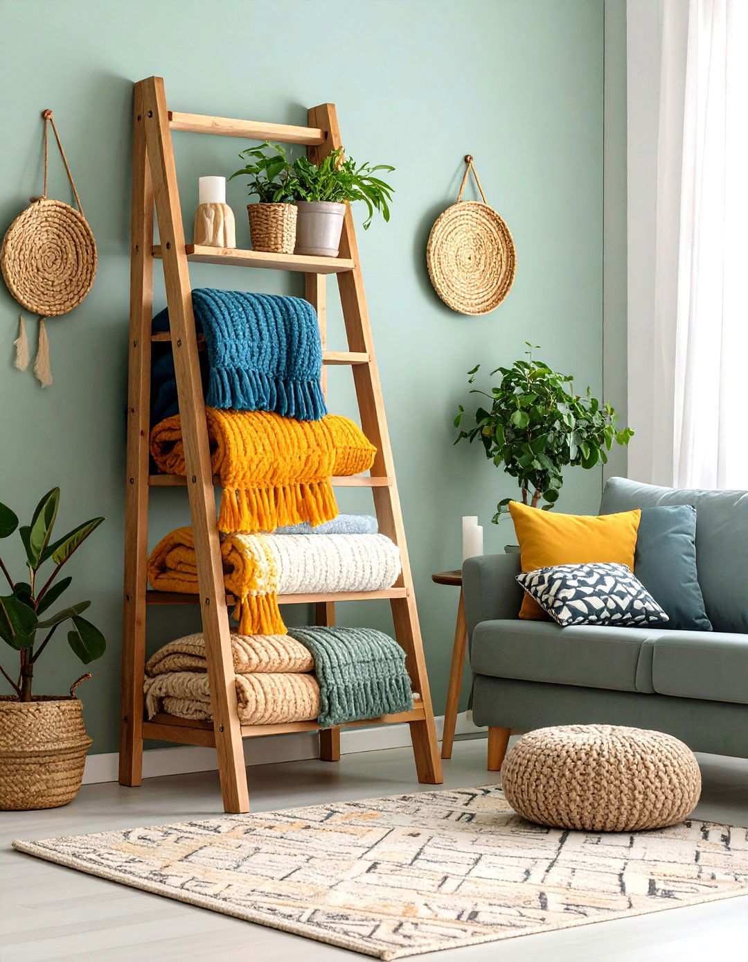 Farmhouse Ladder Decorative Storage - 24 Small Rustic Living Room Ideas