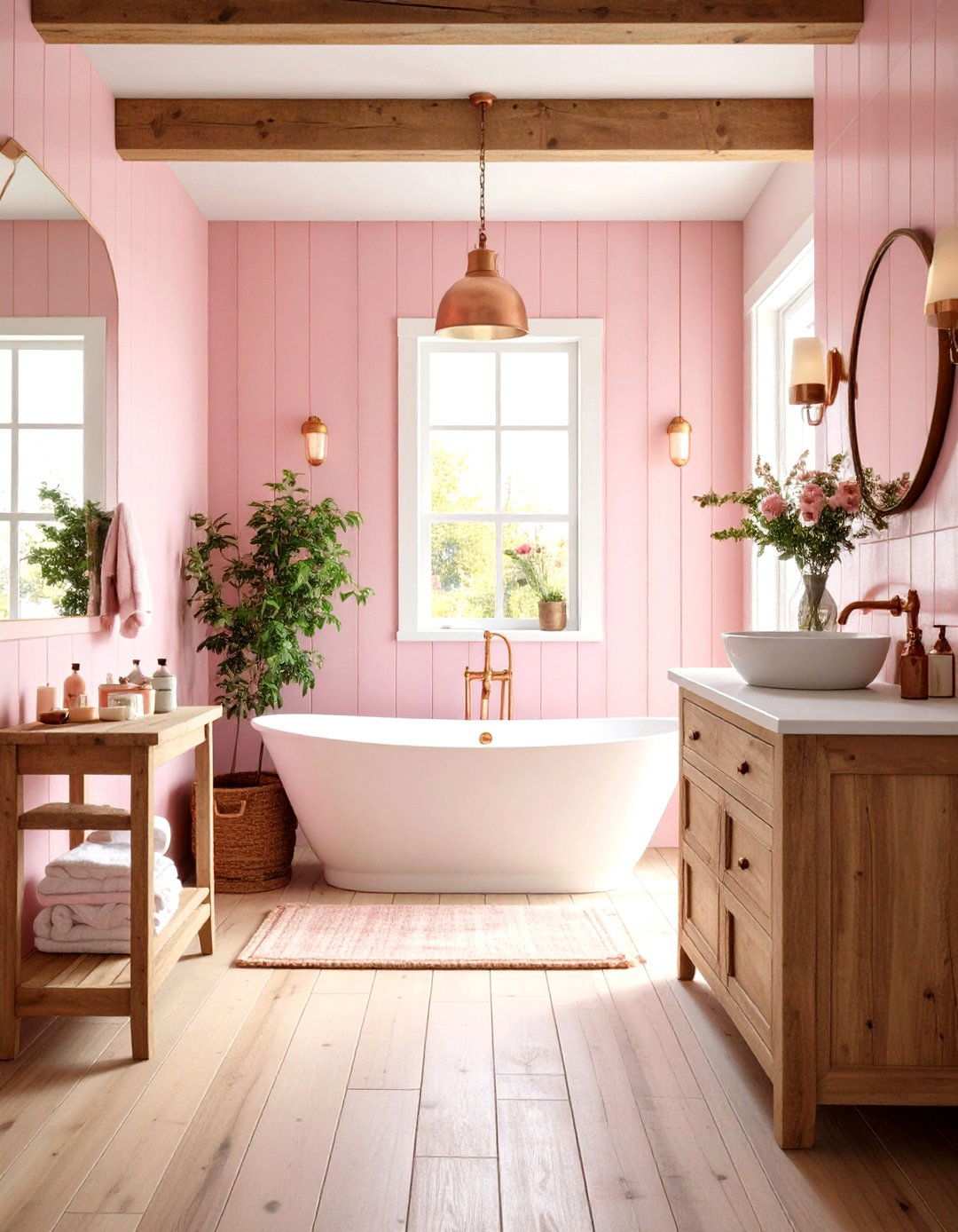 Farmhouse Pink Tile Bathroom - 24 Pink Tile Bathroom Ideas