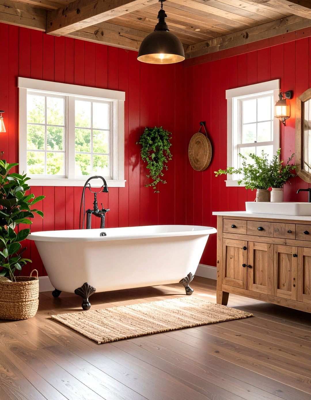 Farmhouse Red Barn Inspiration - 24 Red Bathroom Ideas