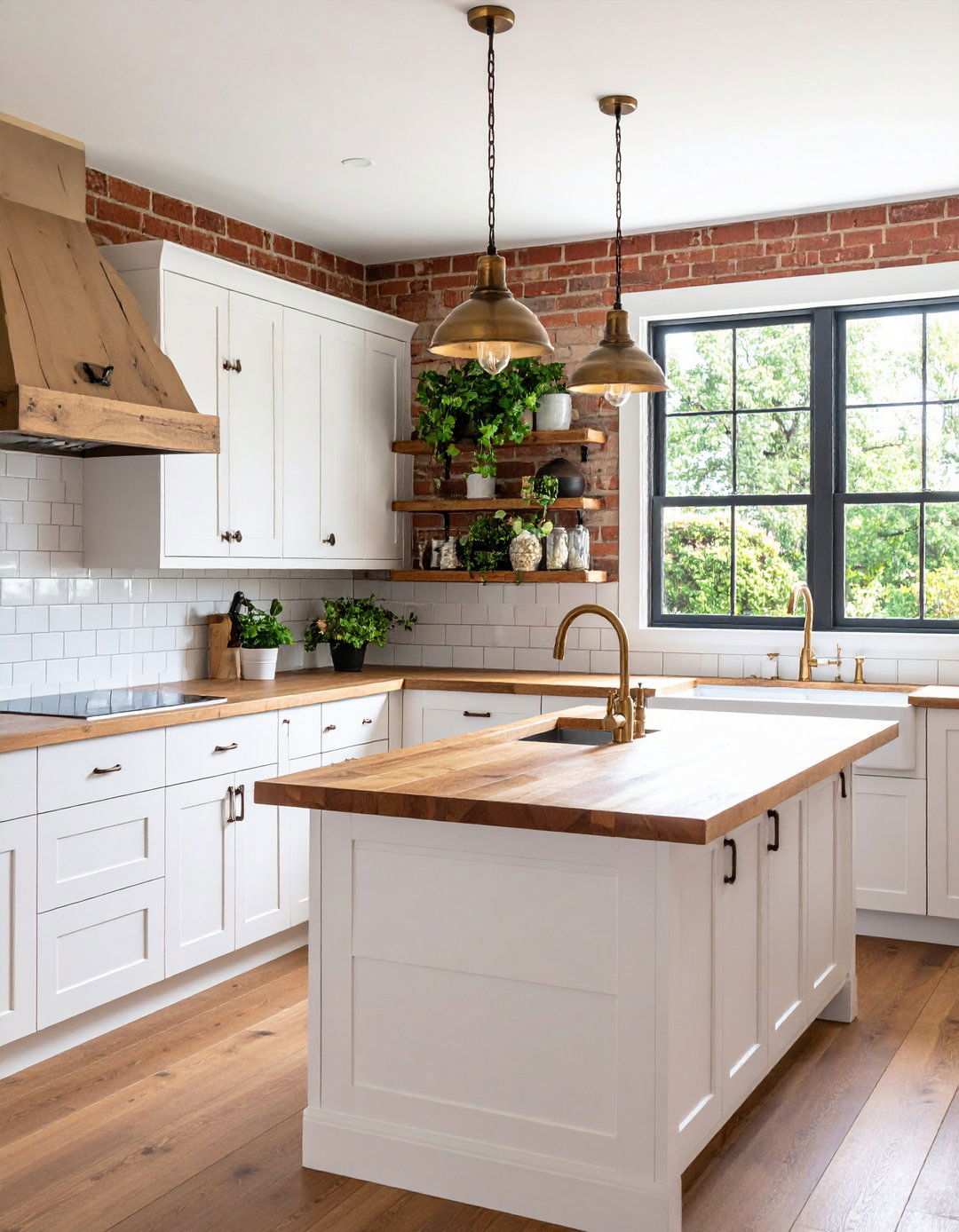 Farmhouse Red Brick Accent Wall - 24 Red Brick Kitchen Ideas