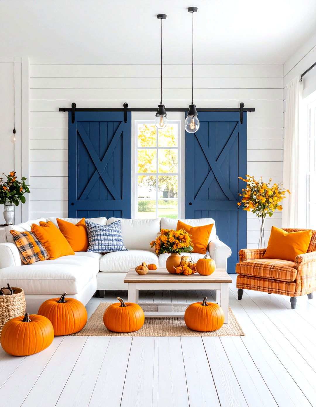 Farmhouse Rustic Orange and Navy Comfort - 24 orange and blue living room ideas