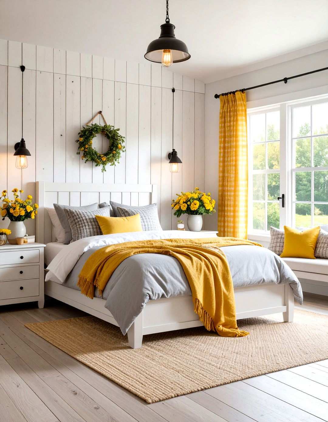 Farmhouse Rustic Yellow and Grey Bedroom - 24 Yellow and Grey Bedroom Ideas