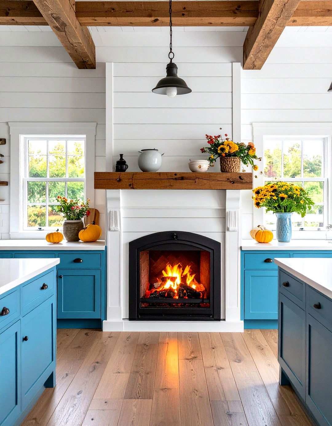 Farmhouse Shiplap Kitchen Fireplace - 24 Kitchens With Fireplaces