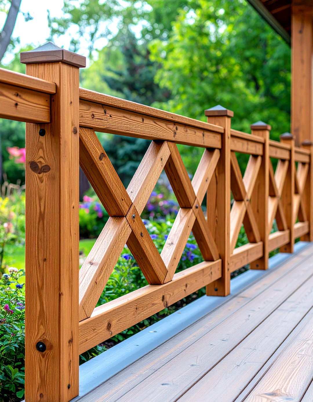 Farmhouse Style Cross Brace Wood Railing - 24 Wood Deck Railing Ideas