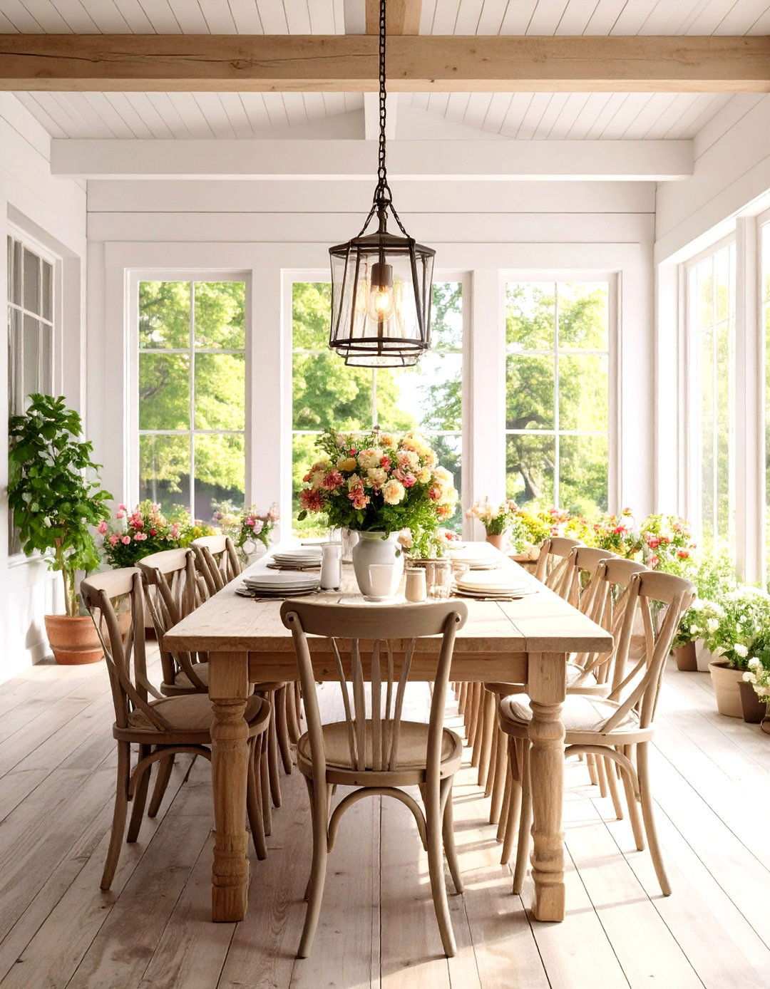 Farmhouse Sunroom Dining with Reclaimed Wood - 24 Sunroom Dining Room Ideas