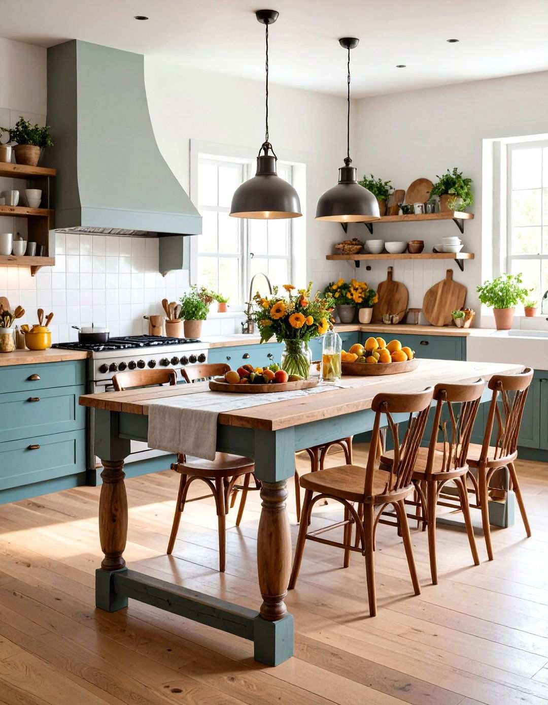Farmhouse Table Island Kitchen - 24 White Farmhouse Kitchen Ideas