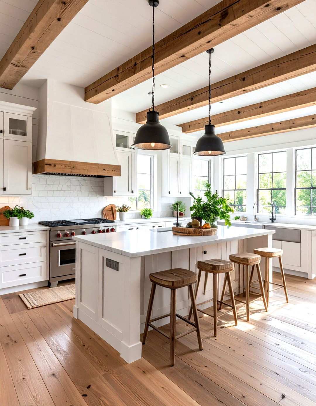 Farmhouse White Kitchen with Stainless Steel Range - 24 White Kitchen with Stainless Steel Appliances Ideas