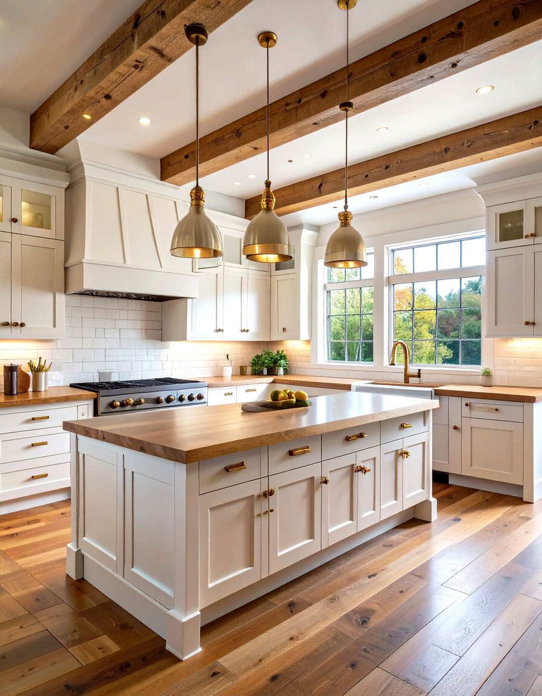 Farmhouse White Shaker Cabinets with Brushed Gold Hardware - 24 White Kitchen Cabinets With Gold Hardwar