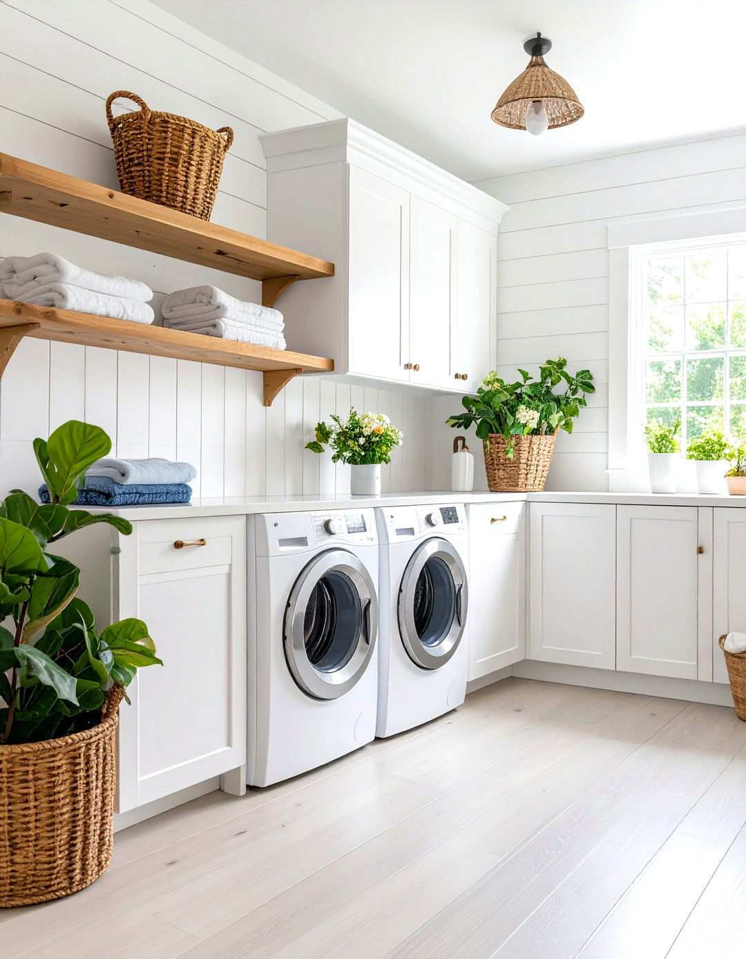Farmhouse White Shiplap Walls - 24 White Laundry Room Ideas