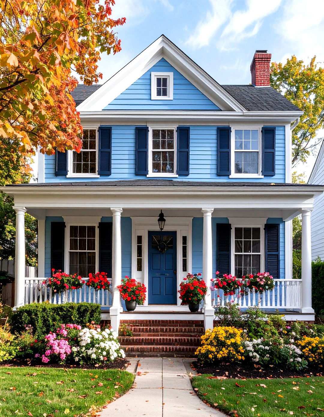 Federal Style Light Blue with Brick Details - 24 light blue house exterior ideas