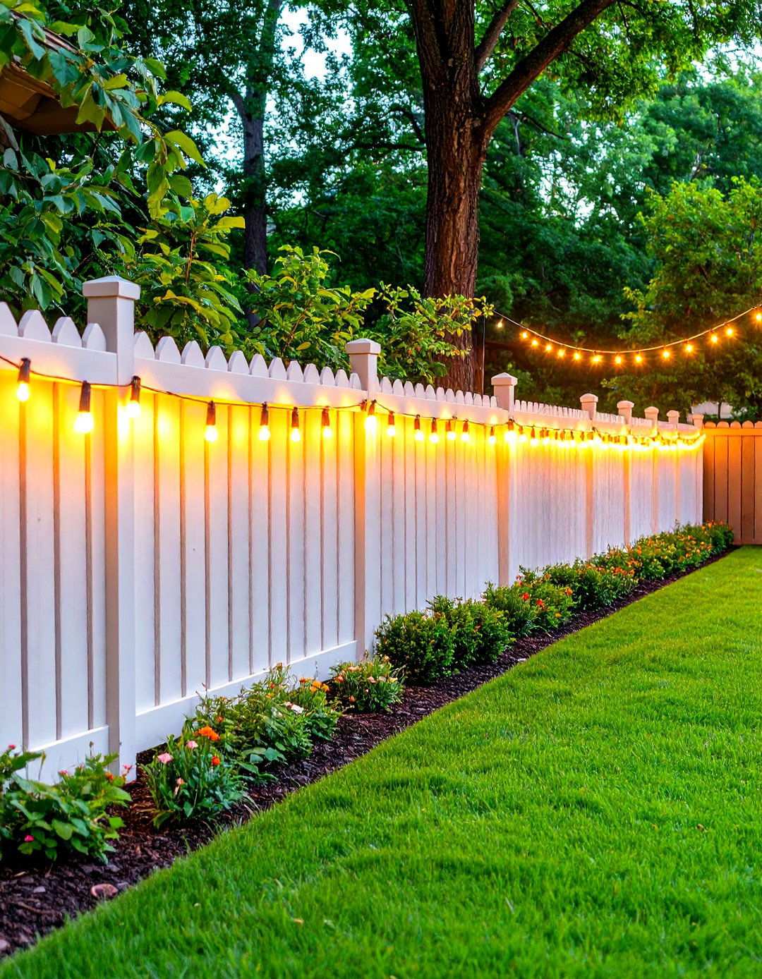 Fence Line String Light Borders - 24 Patio String Light Ideas