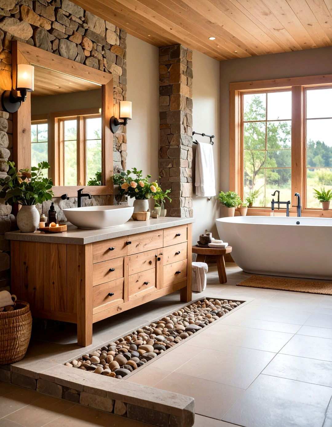 Fieldstone Accent Borders - 24 Stone Bathroom Ideas