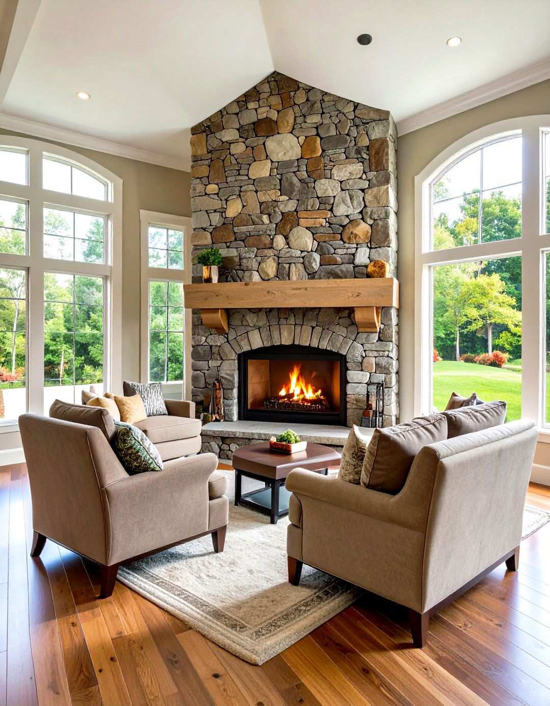 Fieldstone Arch Fireplace - 24 Rustic Fireplaces