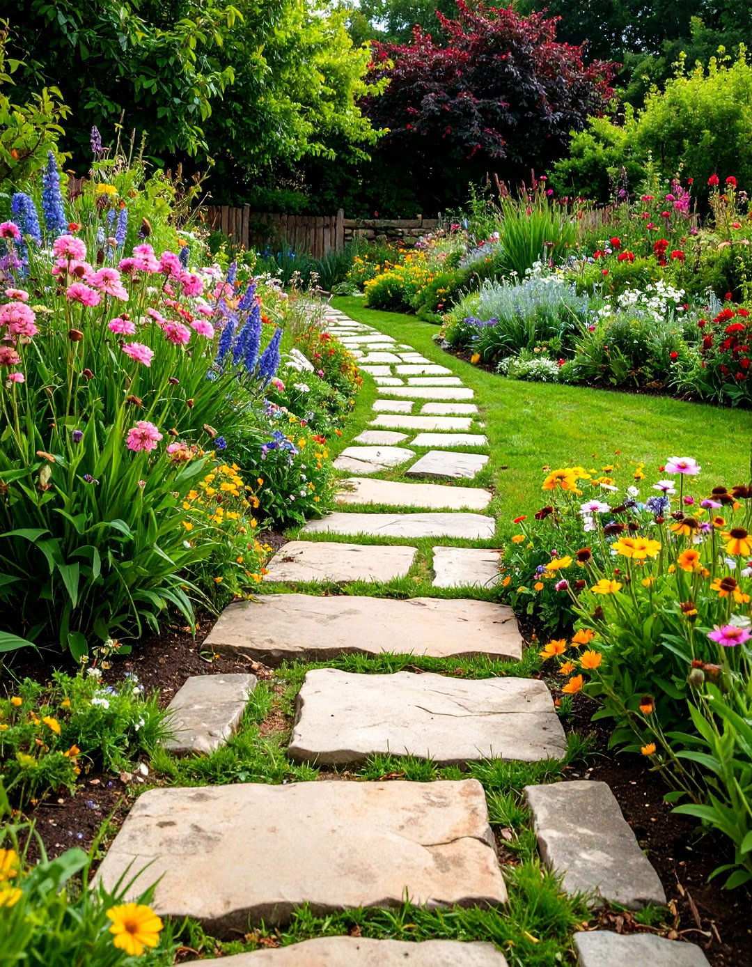 Fieldstone Country Garden Path - 24 Stepping Stone Walkway Ideas
