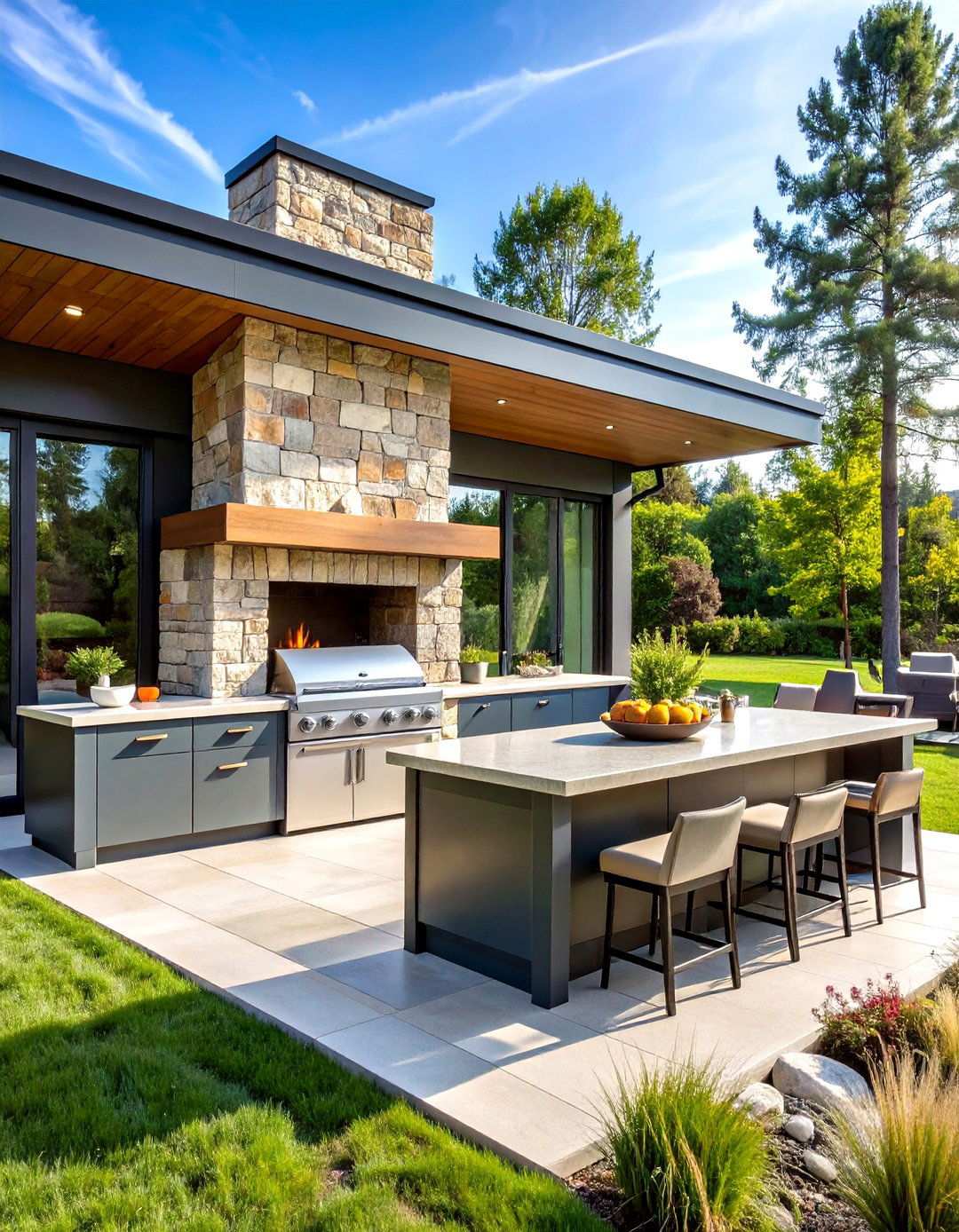 Fieldstone Fireplace Kitchen Combination - 24 Rustic Outdoor Kitchen Ideas