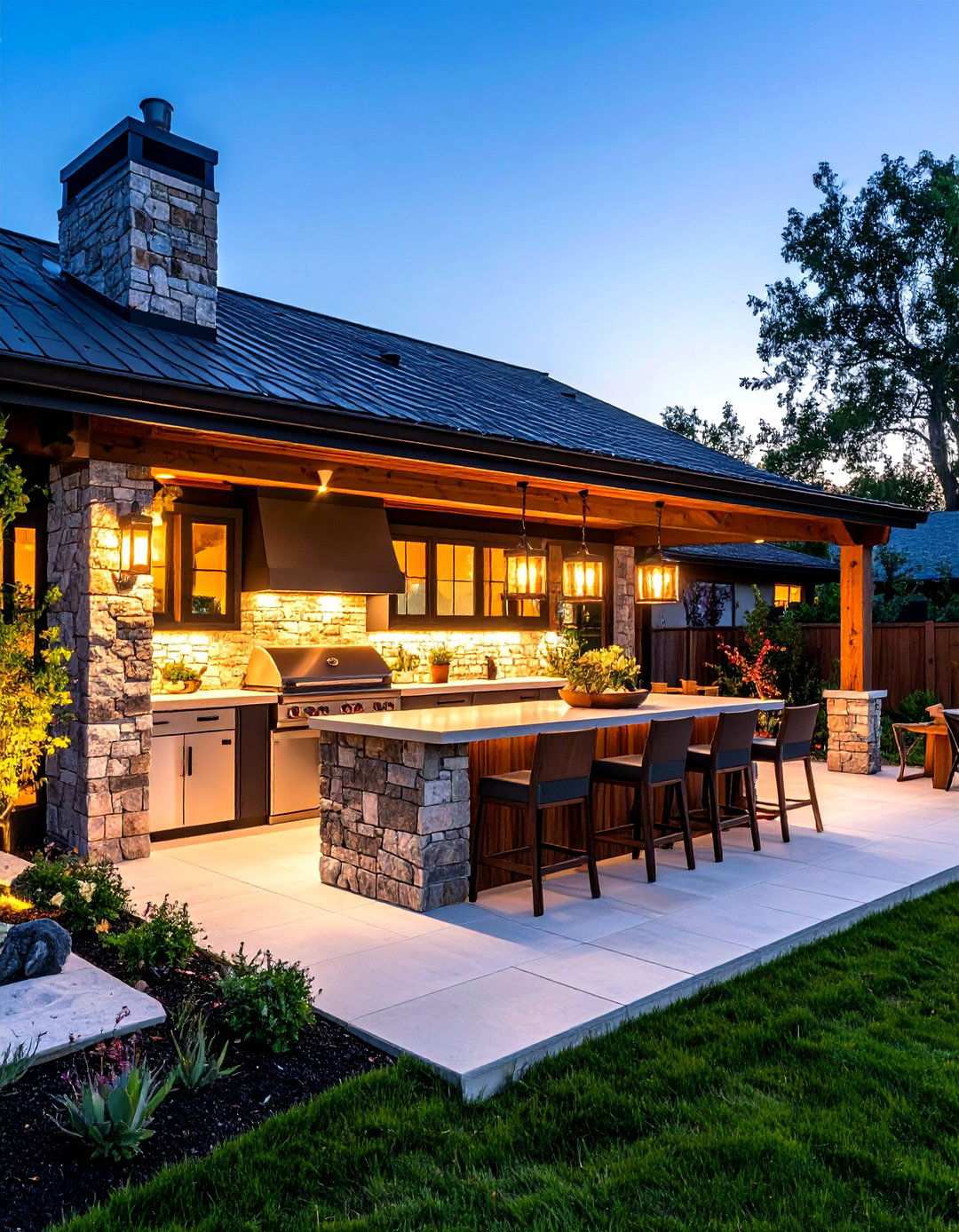 Fieldstone Outdoor Kitchen Patio - 24 Rustic Patio Ideas