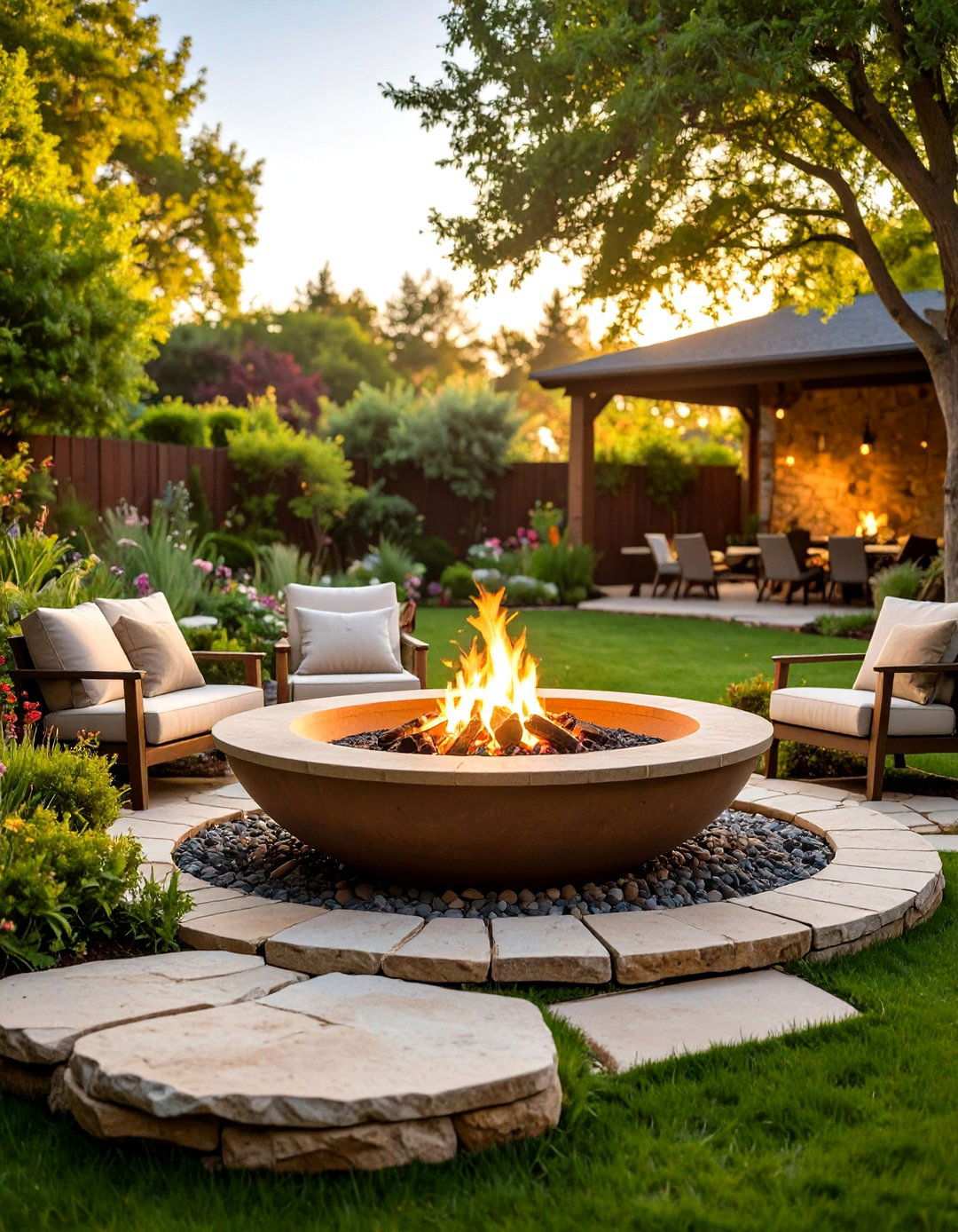 Fieldstone Patio with Rustic Fire Bowl - 24 Stone Patio With a Fire Pit Ideas