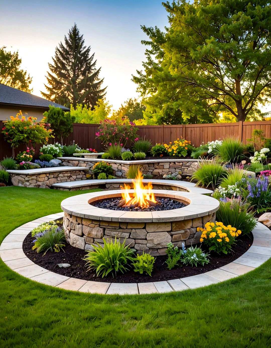 Fieldstone Retaining Wall Fire Pit - 24 Rock Fire Pit Ideas