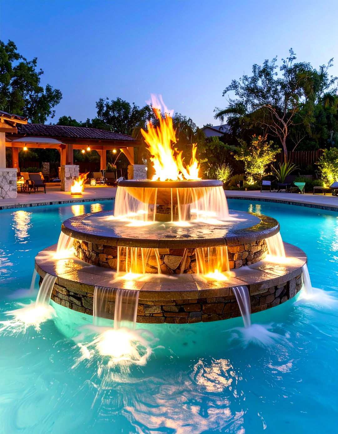 Fire and Water Combination Features - 24 Small Pool Waterfall Ideas