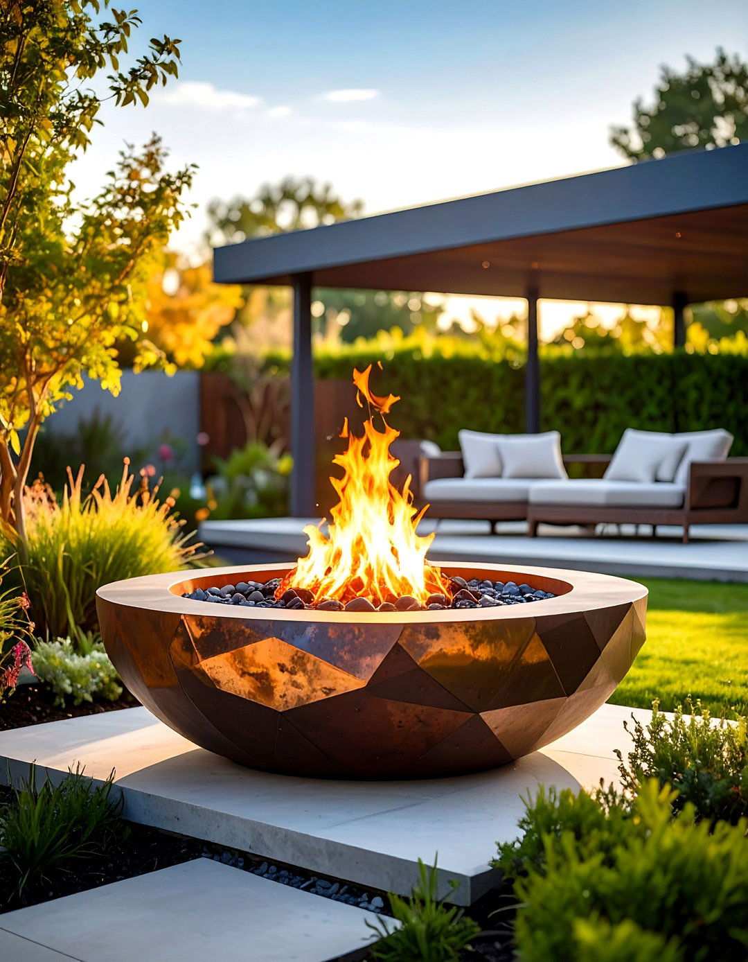 Fire Bowl Contemporary Patio Design - 24 Outdoor Fireplace Ideas
