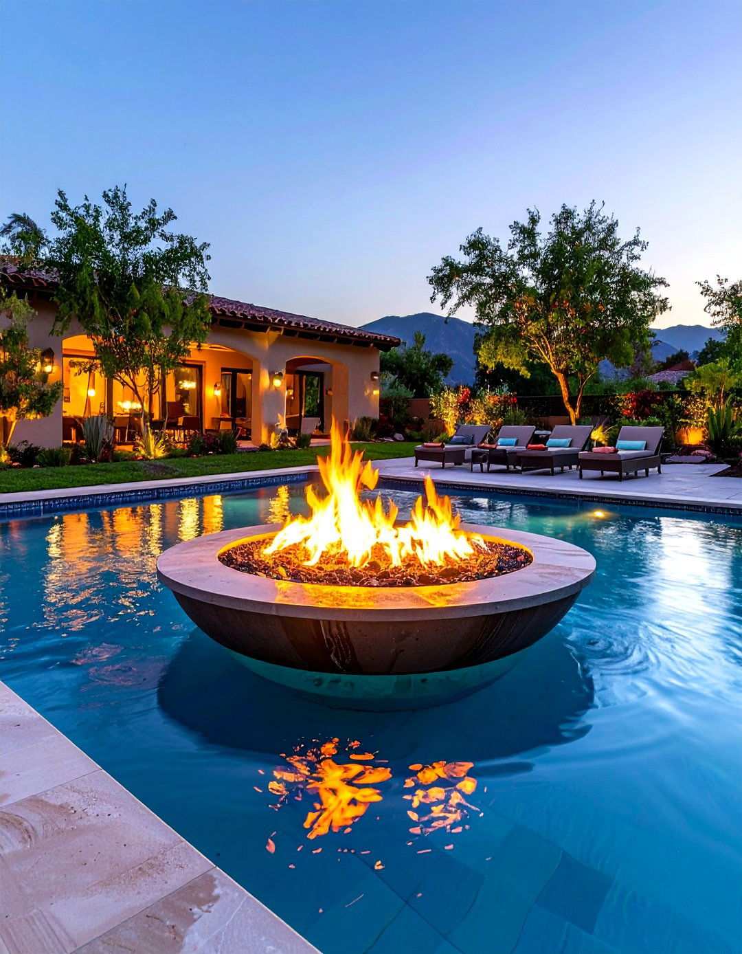 Fire Bowl Water Features - 24 Pool Decor Ideas