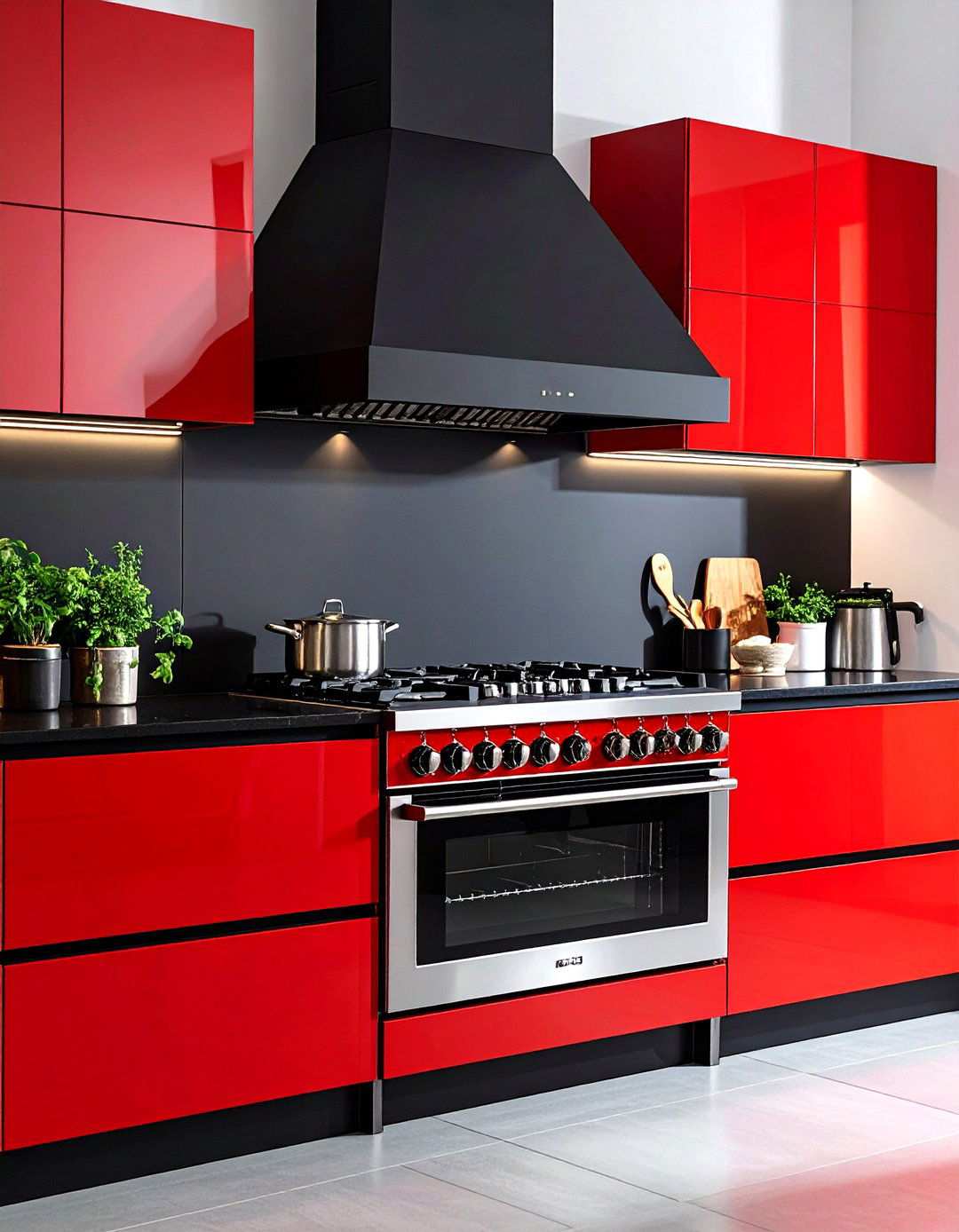 Fire Engine Red Range With Black Range Hood - 24 red and black kitchen ideas